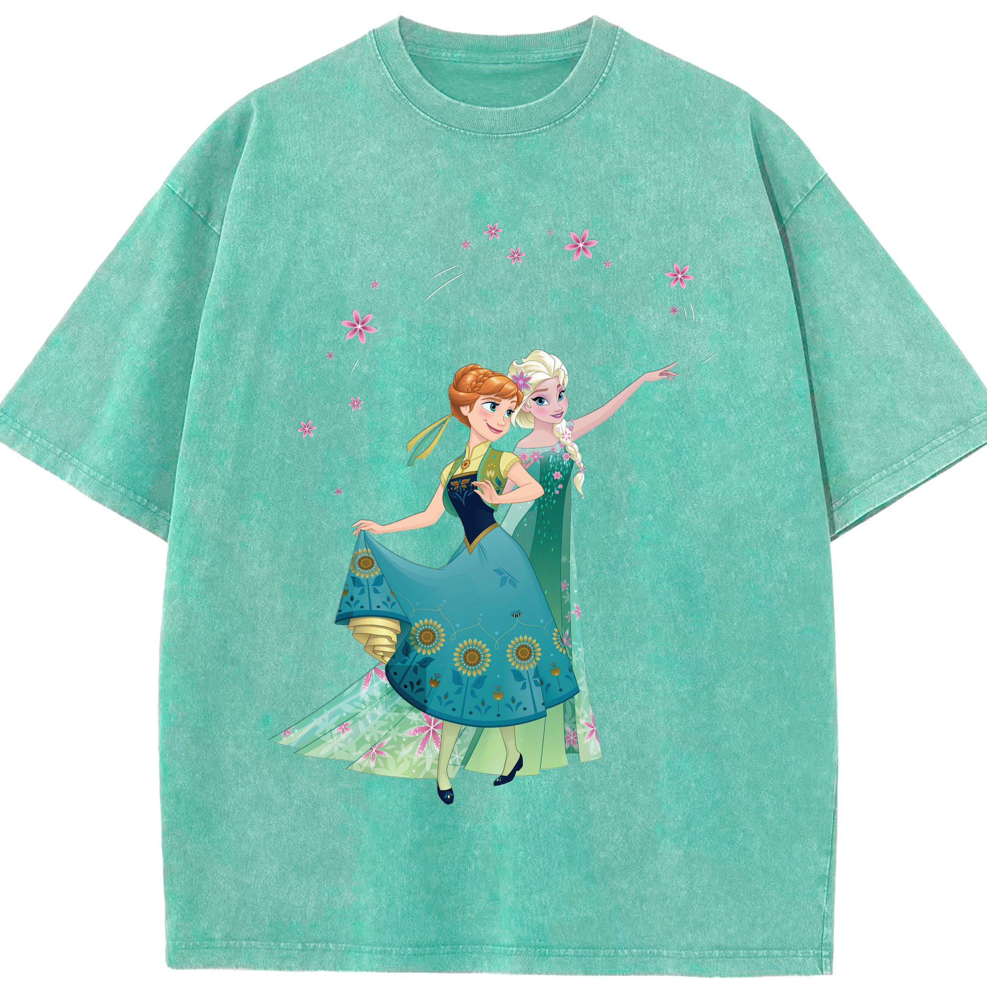 （画像用） アナと雪の女王 アンナ エルサ Frozen Anna Elsa 綿100% ヴィンテージ風 半袖Tシャツ（フロントプリント）